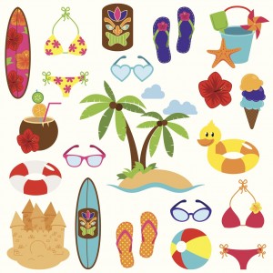 Vector Collection of Beach and Vacation Themed Objects